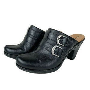 BJORNDAL Black Leather Buckle Clogs